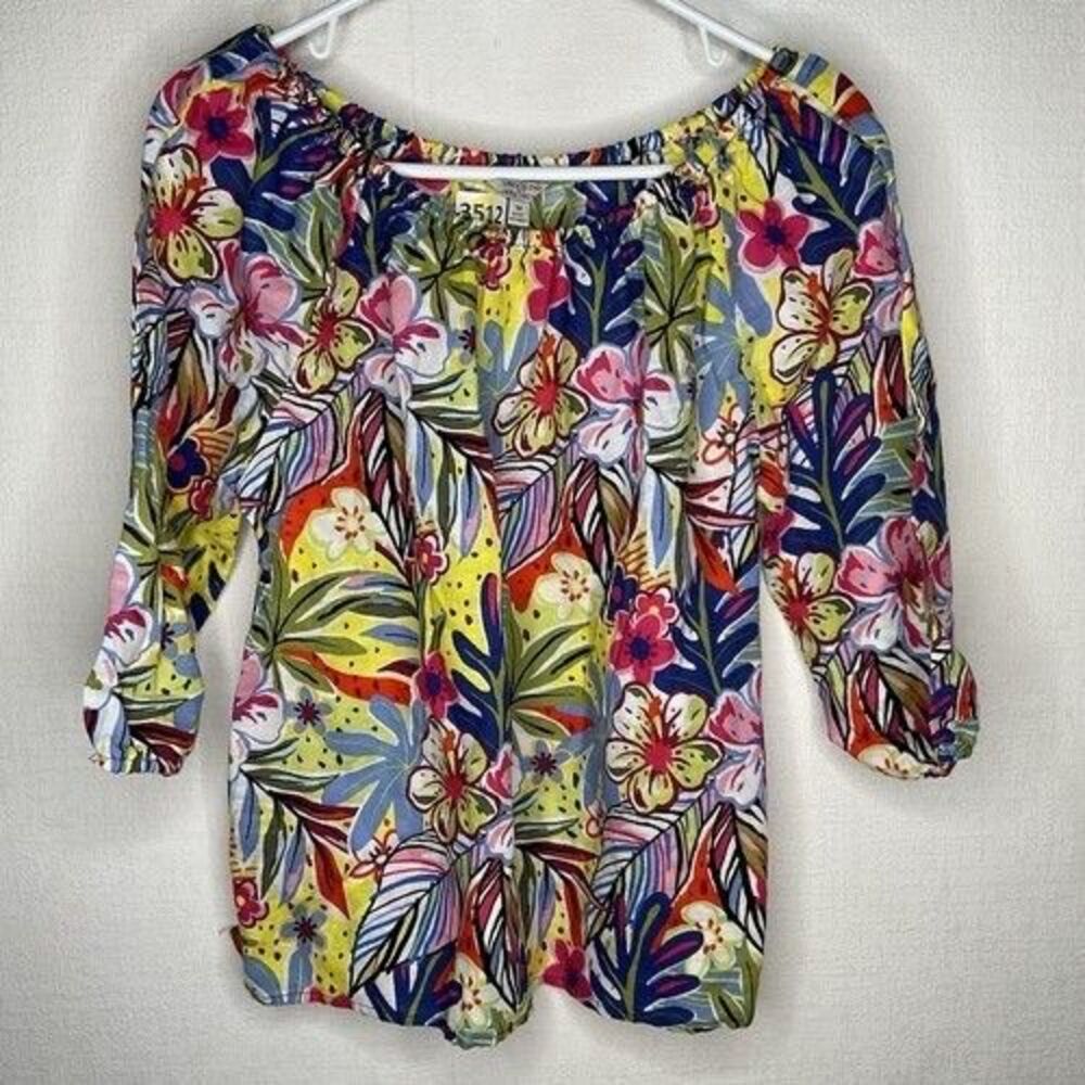 Hester & Orchard Watercolor Floral Off the Shoulder 3/4 Slv. Blouse Women Size M - Picture 7 of 9